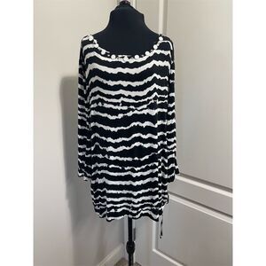 Ruby Rd. Women's 3X Black Striped Beaded 3/4 Sleeve Blouse